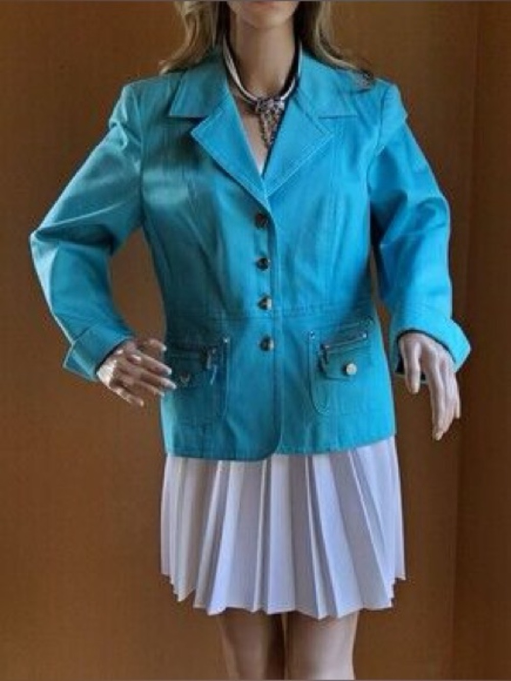 Laura Petites Teal Cotton Blazer Size 4